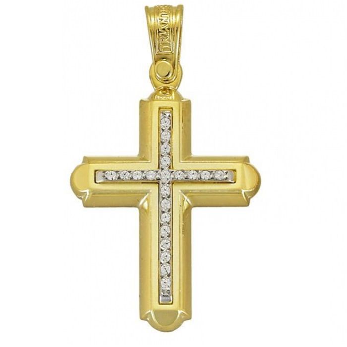 Women's yellow gold cross with zirkon Triantos 14CT ITE0054